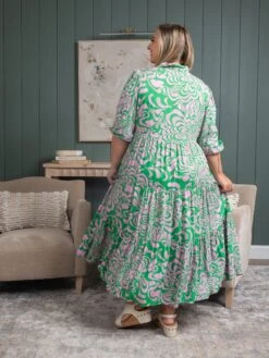 Abstract Print 3/4 Sleeve Tiered Midi Dress | S - 3X -Dress Delight 0114a79a0aac00e980fa8f2d683071ee