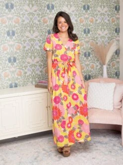 Short Sleeve V-Neck Maxi Dress | S-L