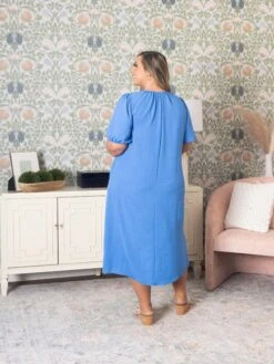 Peasant Sleeve Split Neck Midi Dress | S-3X -Dress Delight 10ca3fc5683ad9e2fbb8f7b76e75c1fc