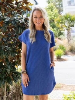 Raised Ribbed Short Sleeve Dress | S - 3X -Dress Delight 185d49e168a7ba923250db74f831f6e6