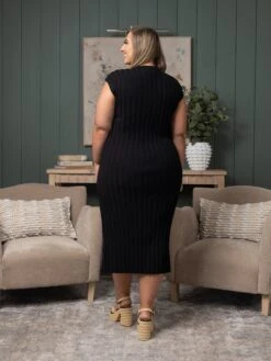 Ribbed Split Neck Fitted Long Dress | S-3X -Dress Delight 1906aabb77cf5080fda9e0bf42e53389