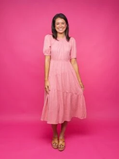 Short Puff Sleeve Textured Woven Midi Dress | S - L -Dress Delight 1db74f6c68cc1feddd576f316df8df15