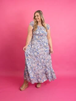 Paisley Print Square Neck Short Sleeve Maxi Dress | S - XL -Dress Delight 1dfb4255580cdfeff69a9ff41e8c3296