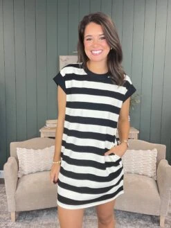 Stripe Sleeveless Mini Dress W/ Pockets | S-L