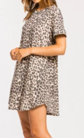 Leopard Print Thermal T Shirt Dress *Final Sale*