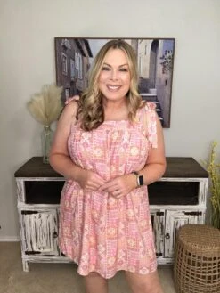 Patterned Tie Strap Dress | S - 3X -Dress Delight 288f10148cb4f92e0e36a1f8bc69c2a9