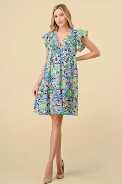 Spin USA Floral Ruffle Trim Smock Dress | S - 3XL