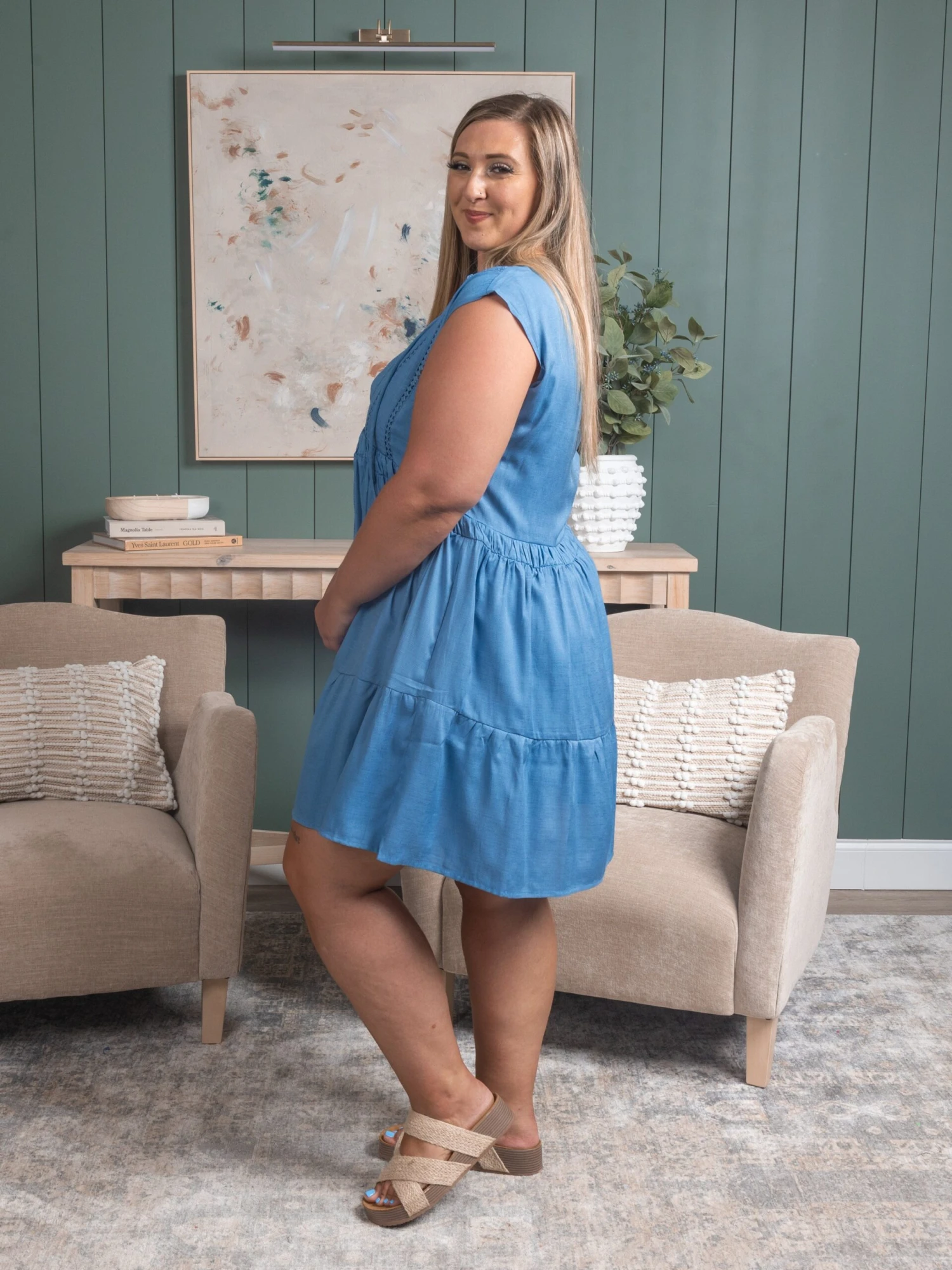 Lace Inset Split Neckline Tie Closure Mini Dress | S - 3XL Summer Concerts & Festivals 3 Lace Inset Split Neckline Tie Closure Mini Dress | S - 3XL Summer Concerts & Festivals - Image 3