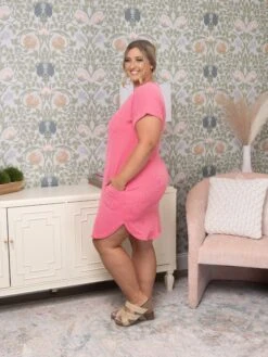 Raised Ribbed Short Sleeve Dress | S - 3X -Dress Delight 2e9ebfec24681855654b5927d61f782e