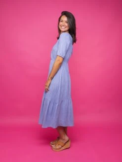 Short Puff Sleeve Textured Woven Midi Dress | S - L -Dress Delight 30dbb39615a7804a747fbbd9cace67c5