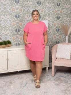 Raised Ribbed Short Sleeve Dress | S - 3X -Dress Delight 37433509f1529737a4c00f41870448d8