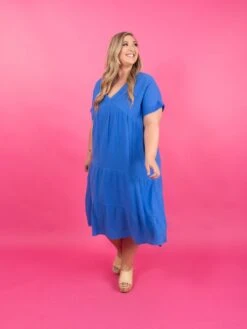 Short Sleeve Frayed Detail Soft Crinkle Gauze Midi Dress | S-3X -Dress Delight 3f451d24430f4fa13d425b1e6352cd36