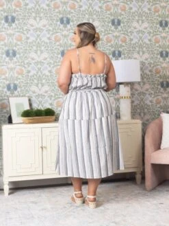 Midi Dress W/ Ruffle Neckline And Waist Tie| S-3X -Dress Delight 439e7ef6ef18e7b5fd173cb762c49fb8