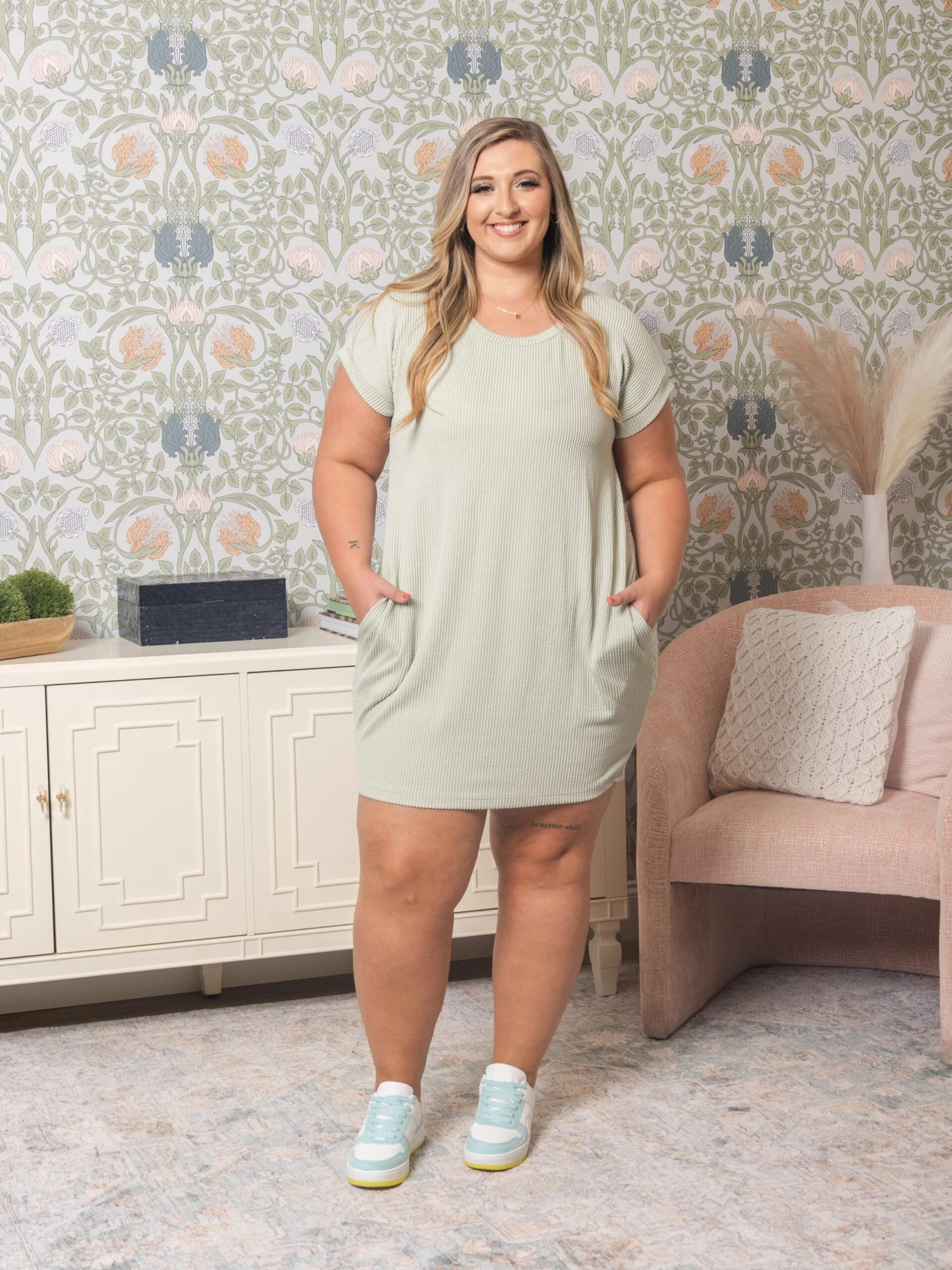 Twist Ribbed Short Sleeve Dress | S-3X 2 Twist Ribbed Short Sleeve Dress | S-3X - Image 2