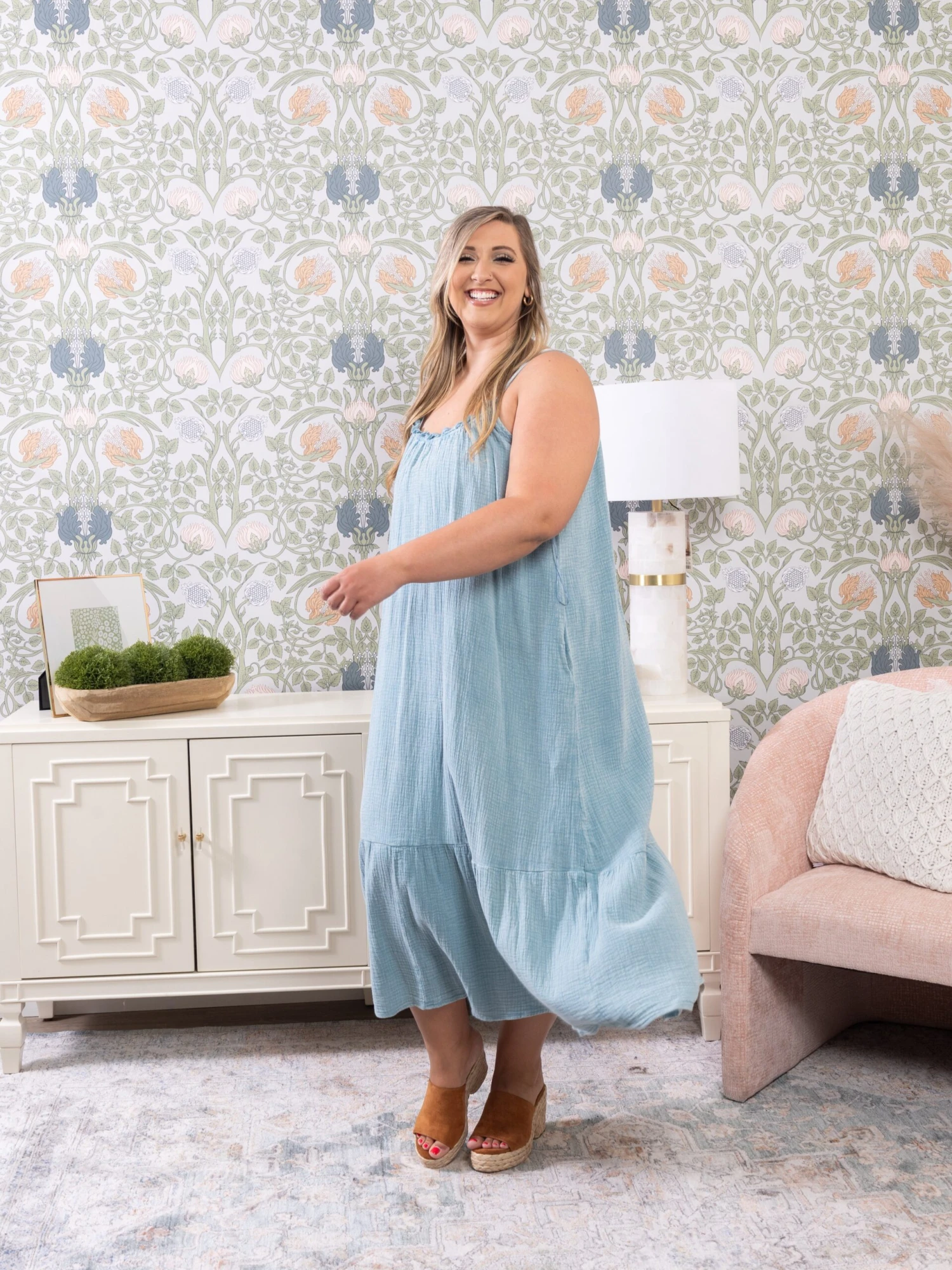 Mineral Washed Round Neck Gauze Midi Dress | S - 3XL 4 Mineral Washed Round Neck Gauze Midi Dress | S - 3XL - Image 4