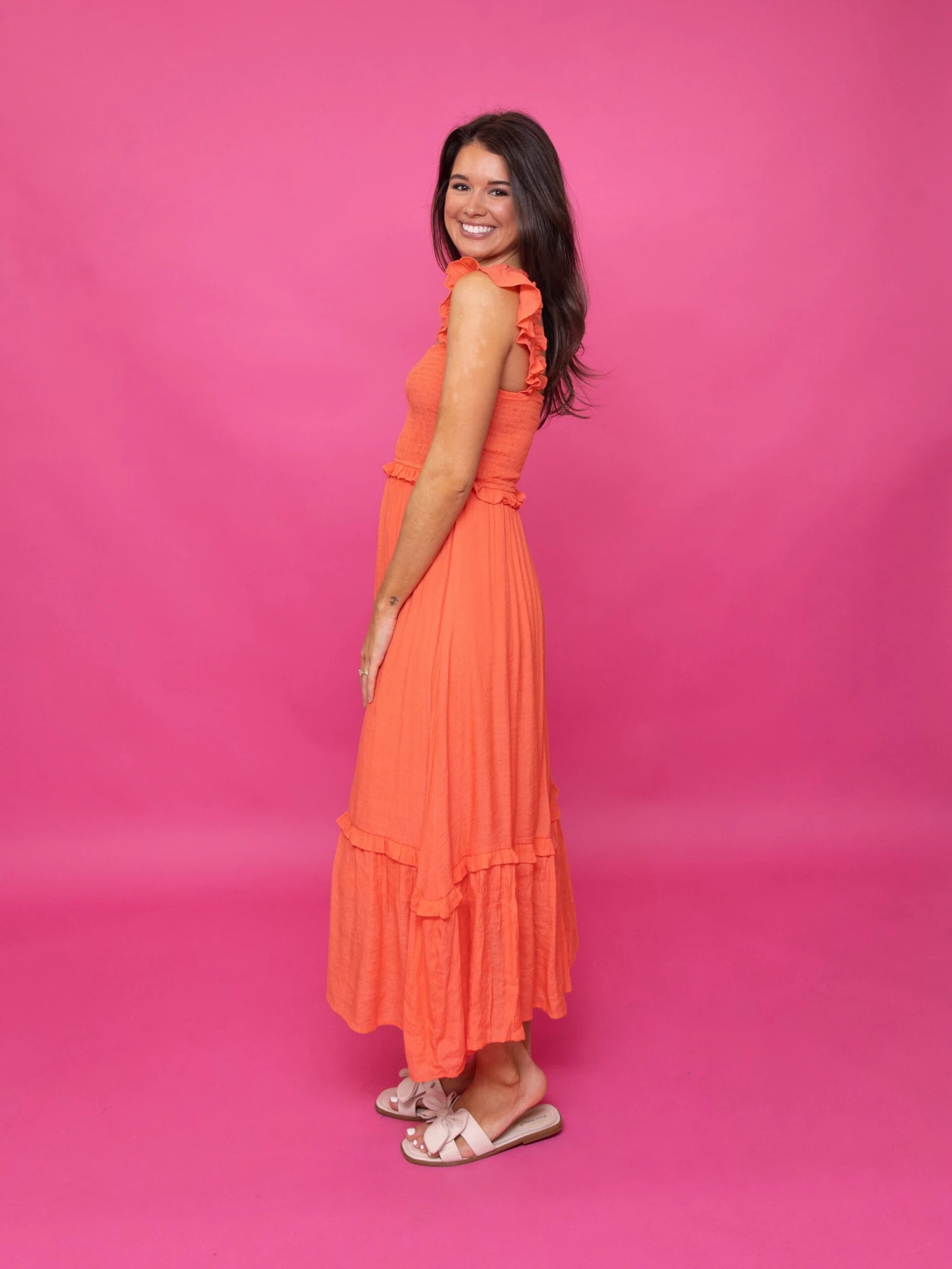 Flutter Straps Smocked Tiered Midi Dress | S-L 3 Flutter Straps Smocked Tiered Midi Dress | S-L - Image 3