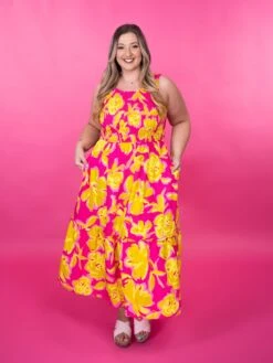 Floral Print Round Neck Sleeveless Midi Dress W/ Smocked Bodice | S-3X -Dress Delight 4zqCuGir7s6ezmyzXjkFbGQP3yl7btJXMeQDLHgZ