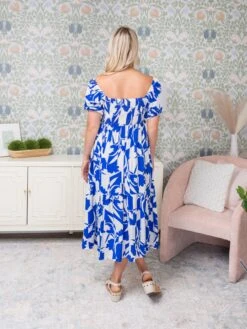 Leaf Pattern Square Neckline Baby Doll Short Sleeves Midi Dress | S-3X -Dress Delight 52a63fa5758870c565079fda54a94e77