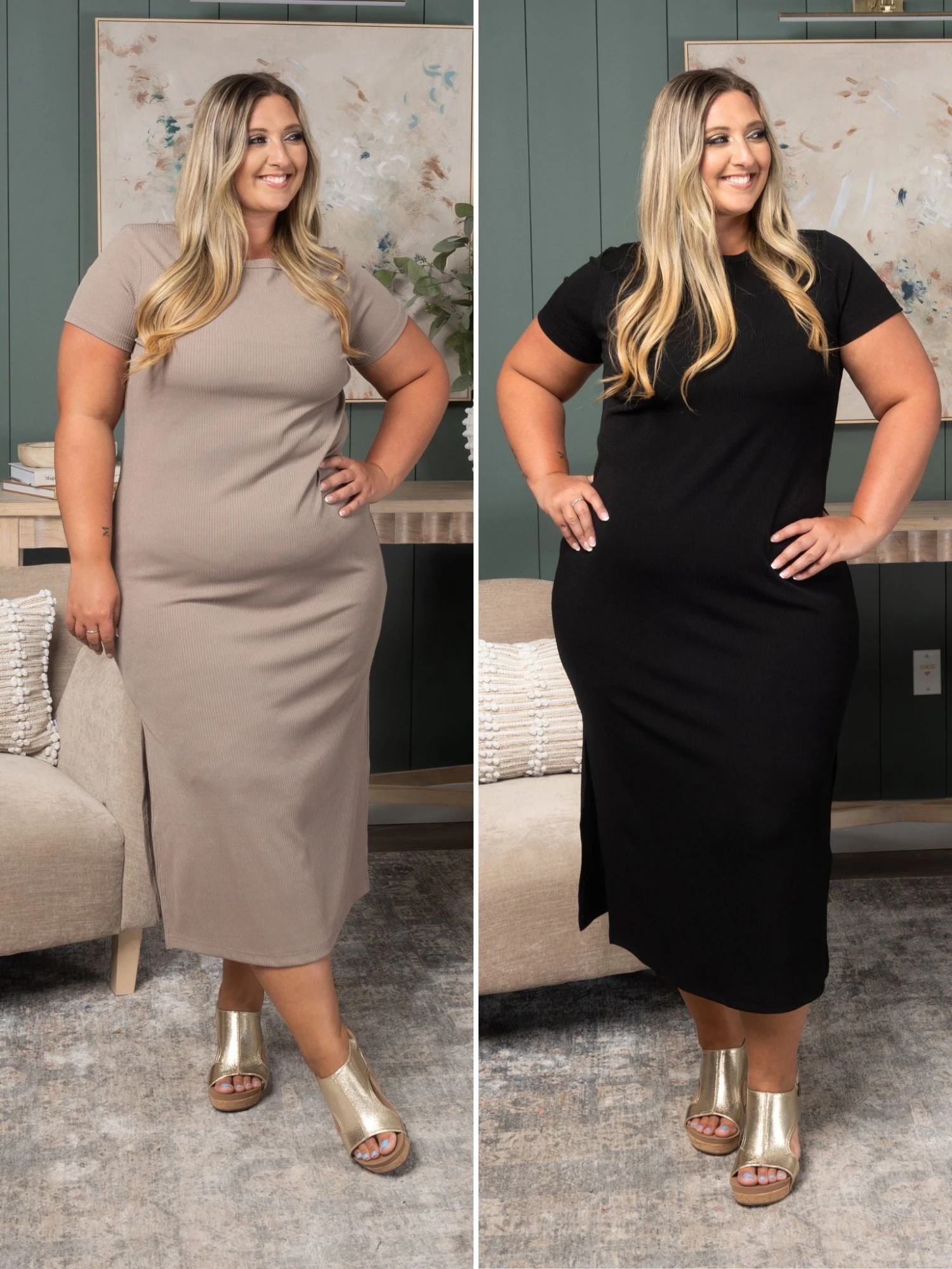 Short Sleeve Dress W/ Side Slit | S-3X 1 Short Sleeve Dress W/ Side Slit | S-3X