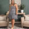 Smocked Gingham Print Dress W/ Tie Straps | S-3X