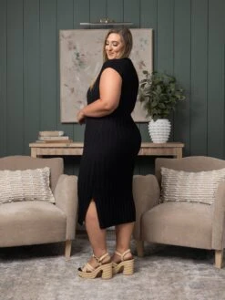 Ribbed Split Neck Fitted Long Dress | S-3X -Dress Delight 5c16ac70948e6471700a7fccf95d5fdb