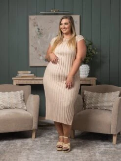 Ribbed Split Neck Fitted Long Dress | S-3X -Dress Delight 5c65e4cfc995b94c827c73277136fc27