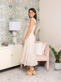 August Sky Smocked Bodice Short Sleeve Midi Dress | S-L -Dress Delight 68343b61e79a82febc6cb345c7bb7aa9