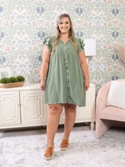 Ruffle Sleeve V-Neck Frilled Shift Dress | S-XL -Dress Delight 69adb67086b370cfb29bcf545989c0c8