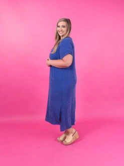 Short Sleeve Round Neck Ribbed Midi Dress | S - 2X -Dress Delight 69d8cde44e80a12e09fc165b0bea8166