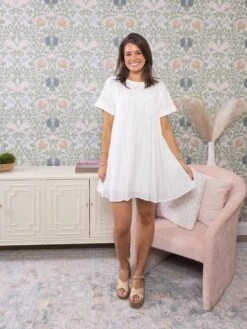 Short Sleeve Round Neck Tiered Mini Dress | S - L