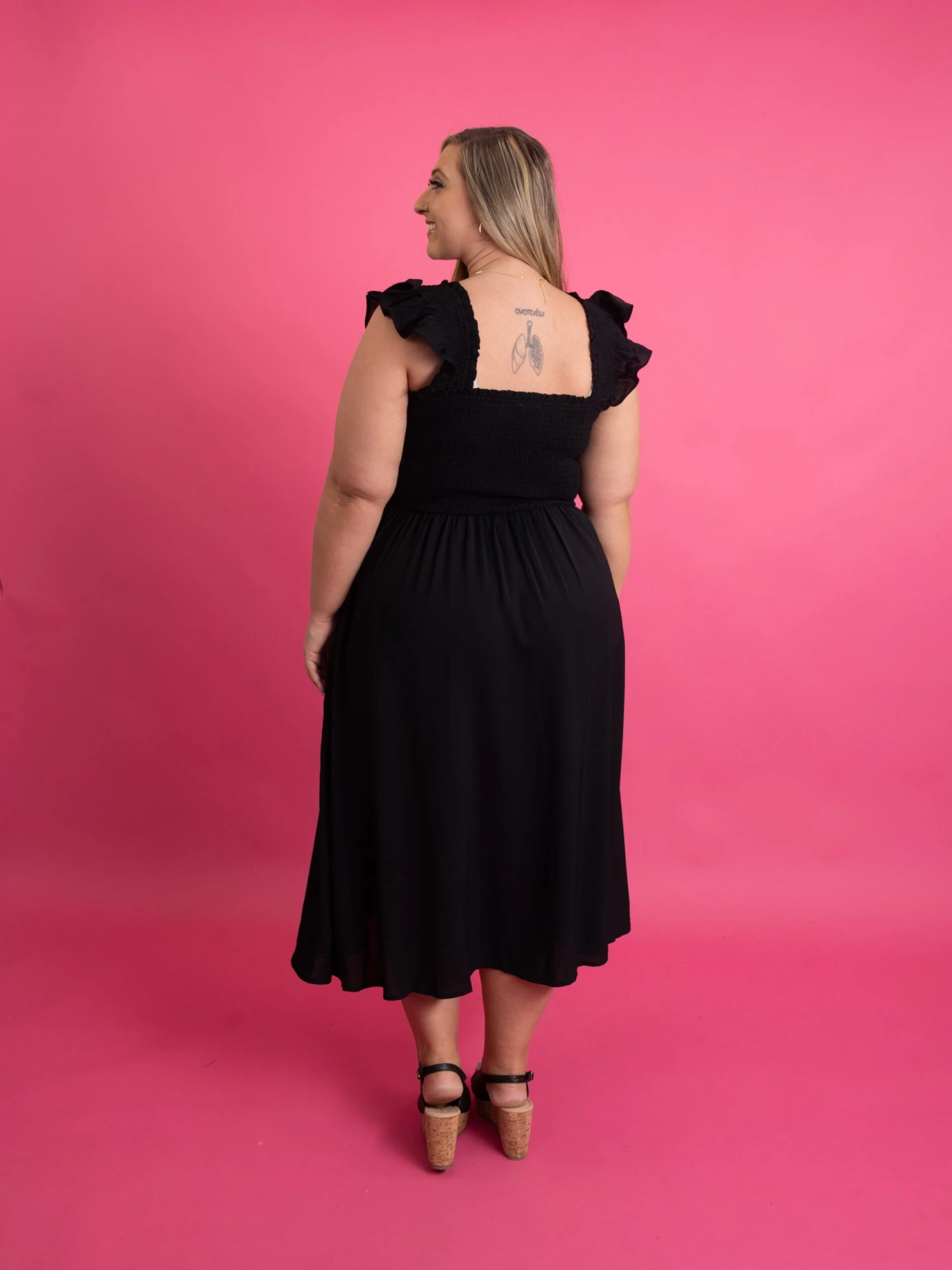 Smocked Bodice Square Neck Midi Dress W/ Ruffle Sleeves | S-3X 5 Smocked Bodice Square Neck Midi Dress W/ Ruffle Sleeves | S-3X - Image 5