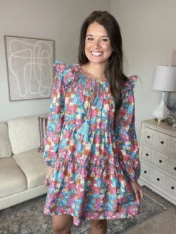Floral Tiered Ruffle Long Sleeve Mini Dress | S - 3XL