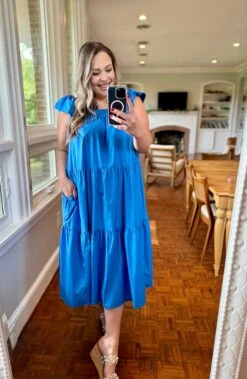 Poplin Tiered Square Neck Flutter Sleeve Midi Dress | S - 3XL -Dress Delight 8634eaaaab1db76776aab2da3e40ebd6