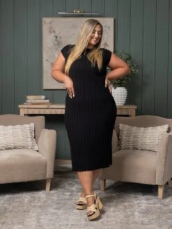 Ribbed Split Neck Fitted Long Dress | S-3X -Dress Delight 926853081acc1d97ada0289e23db6349