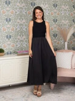 Knit Mixed Media Sleeveless Midi Dress | S - L -Dress Delight 9530ced6408b0594bcf4f85706f33858