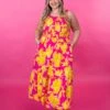 Floral Print Round Neck Sleeveless Midi Dress W/ Smocked Bodice | S-3X