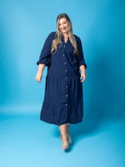V-Neck Button Down Long Sleeve Midi Dress | S - L -Dress Delight CHRmBJbpD65Hm1XIatKjtnARYFRWBNYU4B6aU8Bu