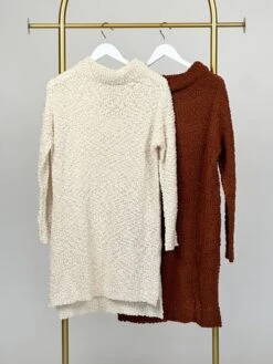 High Cowl Neck Long Sleeve Textured Sweater Dress | S - 2XL