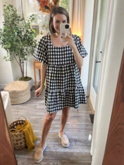 Houndstooth Short Sleeve Dress | S - L