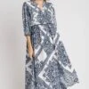 Two Tone Paisley Print Split Neck Midi Dress | S - L