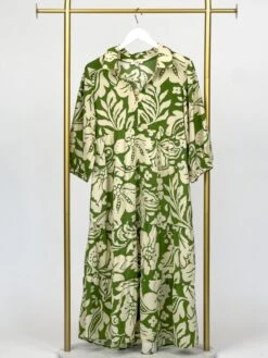 Floral Two Tone Print Collared Long Sleeve Tiered Dress | S - 2XL