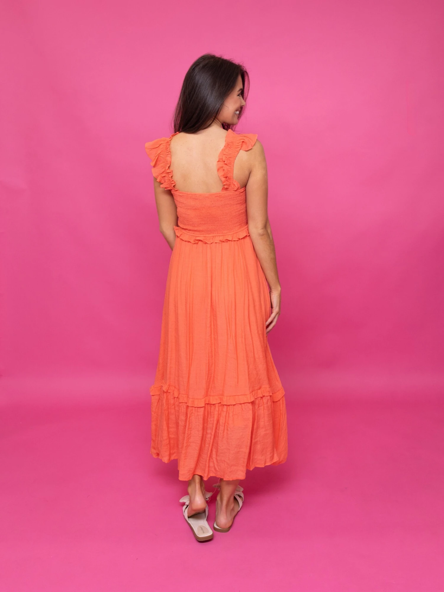 Flutter Straps Smocked Tiered Midi Dress | S-L 4 Flutter Straps Smocked Tiered Midi Dress | S-L - Image 4