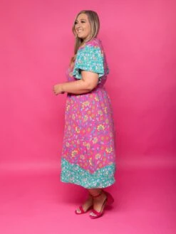 Mock Neck Floral Colorblock Short Sleeve Midi Dress | S - 3XL -Dress Delight S18STOjto82ghQquwlZjoHTjdu86AcYYmC4GRV8T