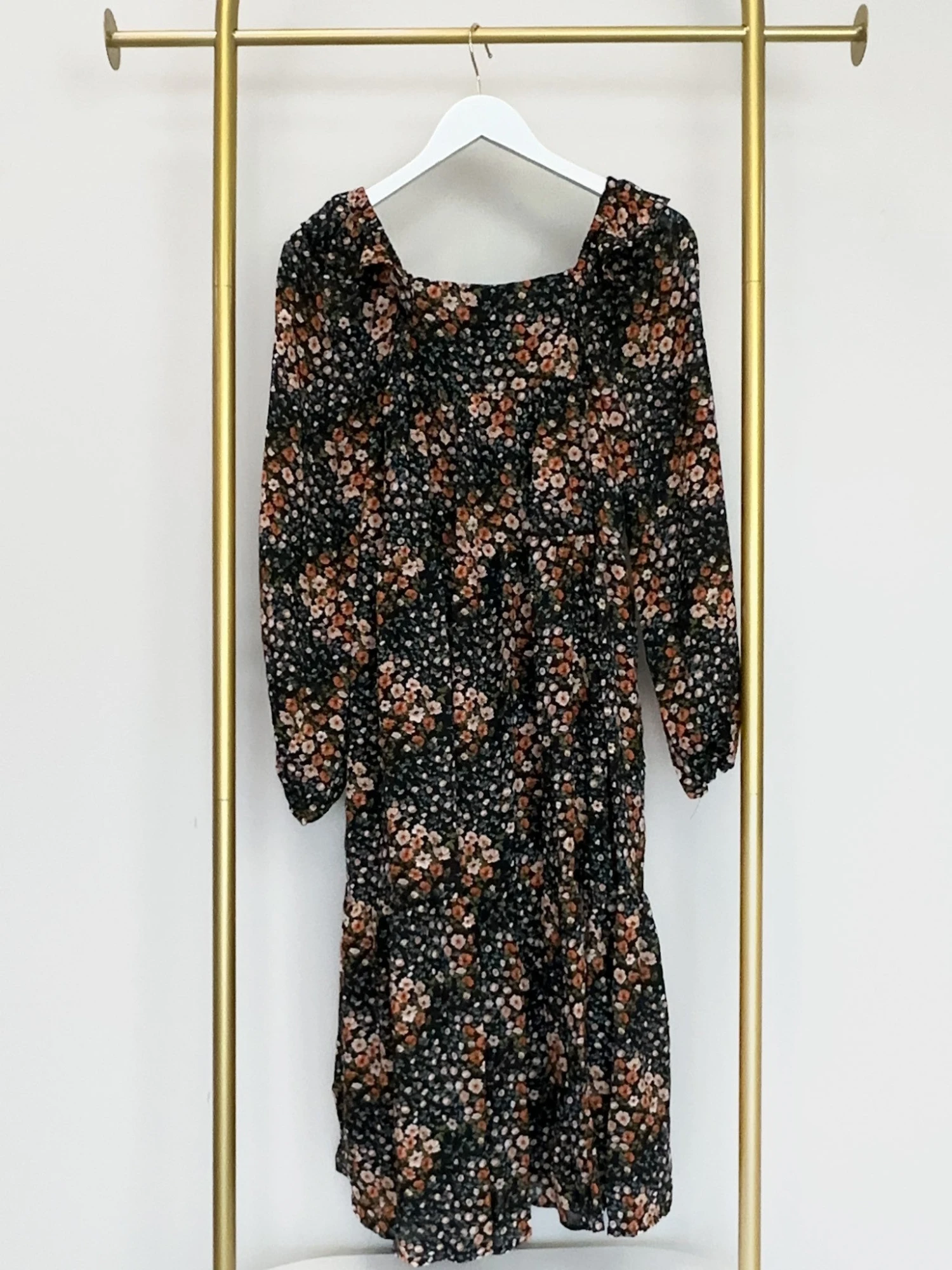 Square Neck Textured Floral Print Long Sleeve Midi Dress | S-3X 1 Square Neck Textured Floral Print Long Sleeve Midi Dress | S-3X