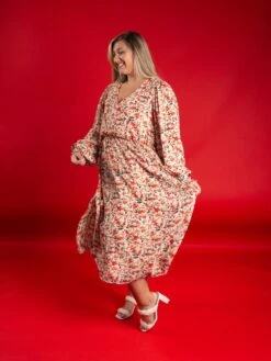 Floral V-Neck Long Sleeve Midi Dress W/ Elastic Waist | S - 3XL -Dress Delight TB9SmHVJgbRY85a4jHKTFtu8CjkjIa6rMPVcM9aj