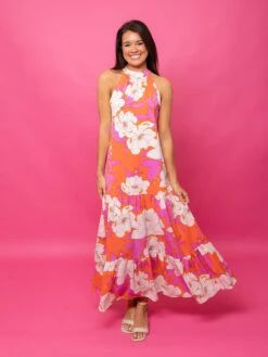 STACCATO Tiered Floral Print Mock Neck Sleeveless Maxi Dress | S - L