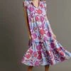 Floral Print Ruffle V-Neck Front Tie Tiered Maxi Dress | S - L