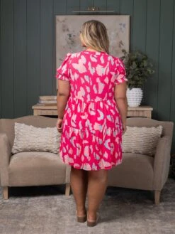 Abstract Printed Puff Short Sleeve Tiered Dress | S - XL -Dress Delight a801354a832ddc27e5f991873719f332