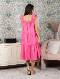 Poplin Tiered Square Neck Flutter Sleeve Midi Dress | S - 3XL -Dress Delight af6257b13b79e6c822d724294a1a4689