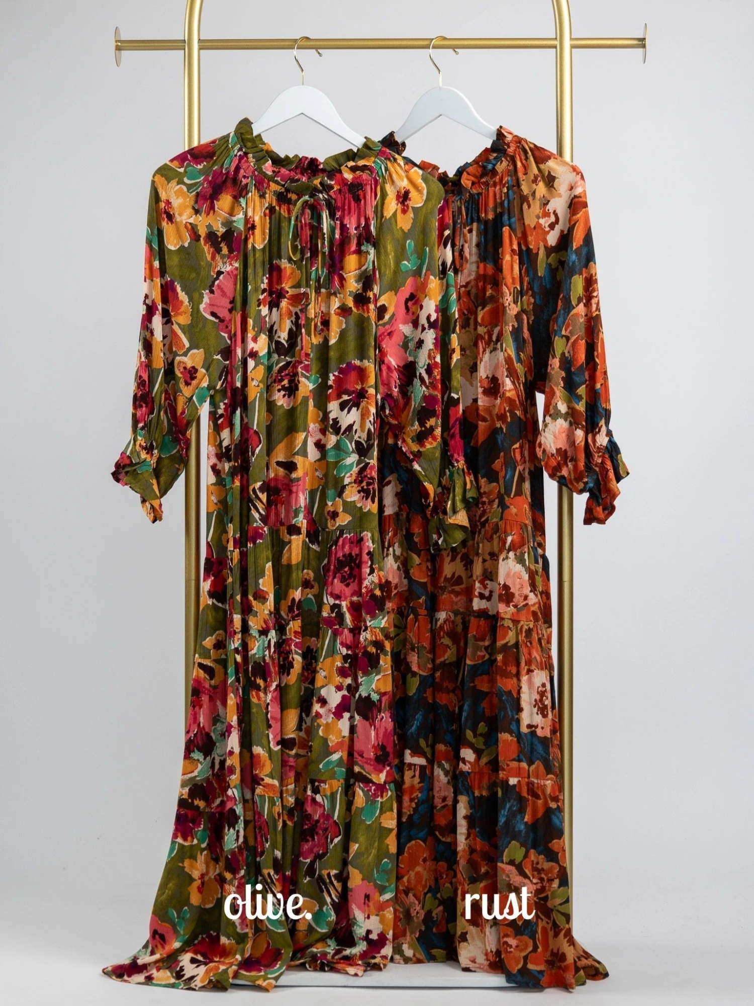 3/4 Sleeve Floral Print Ruffle Neck Midi Dress | S-L 1 3/4 Sleeve Floral Print Ruffle Neck Midi Dress | S-L